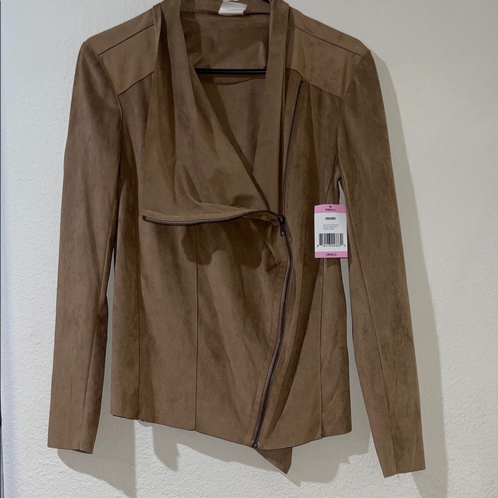 New MOTE | Faux Suede Moto Drape Zip Jacket Festival Size Small Camel color